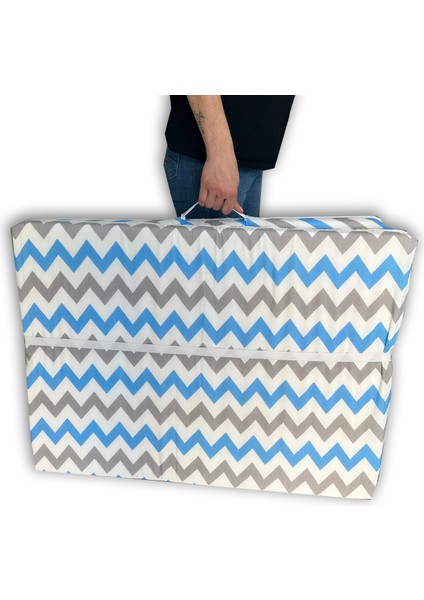 Vip Katlanır Yer Yatağı (8 cm Kalın)Sünger Yatak 80X180X8 Cm-Mavi Gri Zikzak modelleri