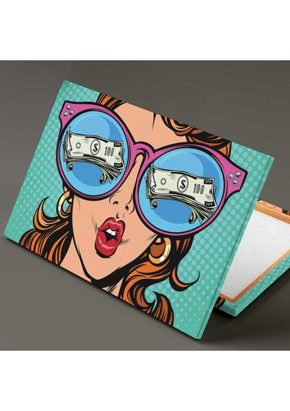Pembe Gözlüklerine Ayakkabı Yansıyan Kadın Pop Art Yatay Kanvas Tablo fiyatları