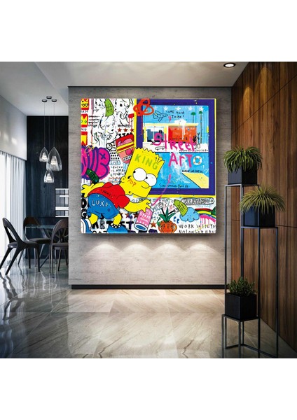 Simpson Bart Grafitti Sokak Sanatı Kare Kanvas Tablo