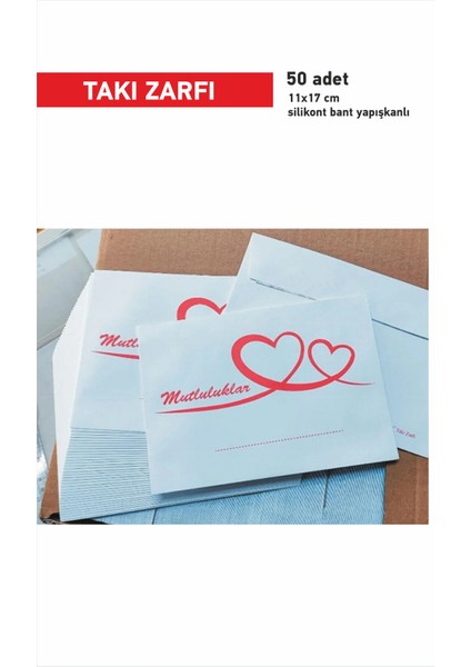 Takı Zarfı Mutluluklar Yazılı Silikonlu 1.hamur 80 gr Takı Zarfı 50 Adet