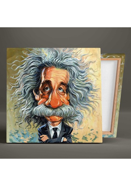 Albert Einstein Karikatürü Bilim Insanı Kare Kanvas Tablo
