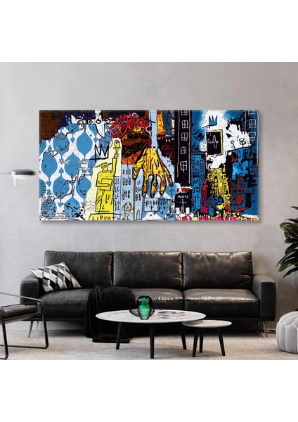 Şehir Görüntüsü Jean-Michel Basquiat Tarzı Soyut Enine Yatay Kanvas Tablo