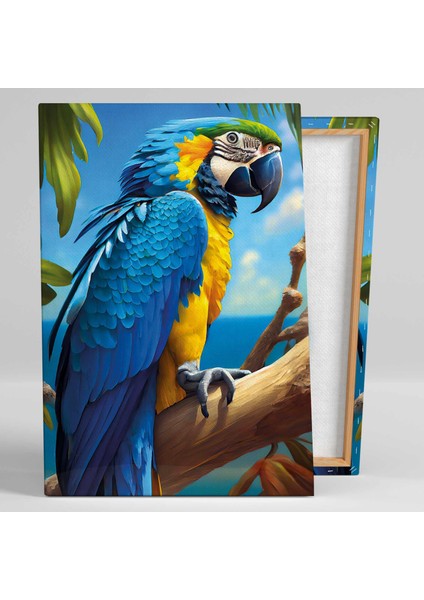 Mavi ve Sarı Macaw Papağanı Trorik Hayvan Dikey Kanvas Tablo fiyatları