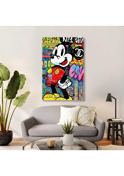 Mickie Mouse Grafitti Sokak Sanatı Sevimli Fare Dikey Kanvas Tablo