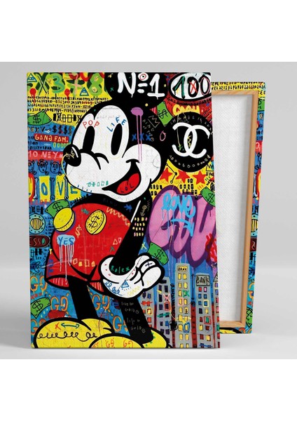 Mickie Mouse Grafitti Sokak Sanatı Sevimli Fare Dikey Kanvas Tablo