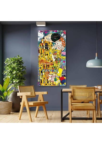 Gustav Klimt Öpücük Tablosu Grafitti Boyuna Dikey Kanvas Tablo