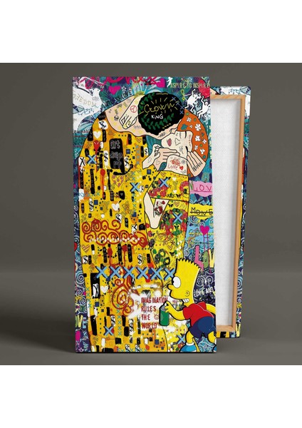 Gustav Klimt Öpücük Tablosu Grafitti Boyuna Dikey Kanvas Tablo