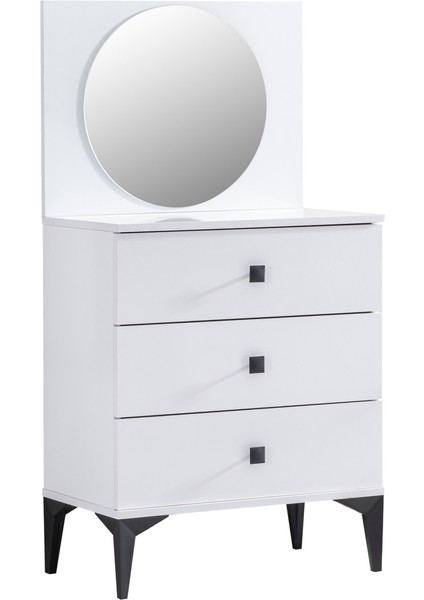 White Genç Odası Takımı - 3 Kapaklı Dolap Karyola, Komodin, Şifonyer, Masa