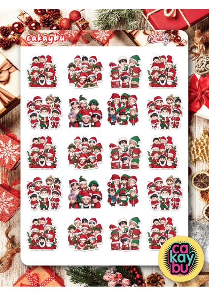 Bts Christmas Sticker Set A4 Boyutunda 1 Sayfa Özell Illüstrasyon Tasarım