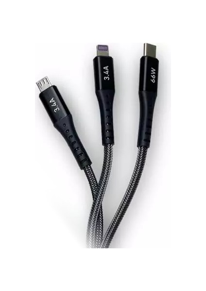 3 Çıkışlı Fast Charge 3in1 Şarj Kablosu 1.2m Type-C Micro Lightning 3'lü Kablosu fiyatları