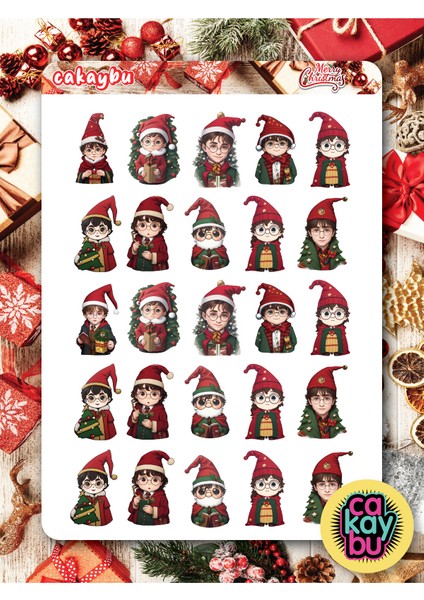 Harry Potter Christmas Tema'lı Sticker Set A4 Boyutunda 1 Sayfa Özell Illüstrasyon Tasarım
