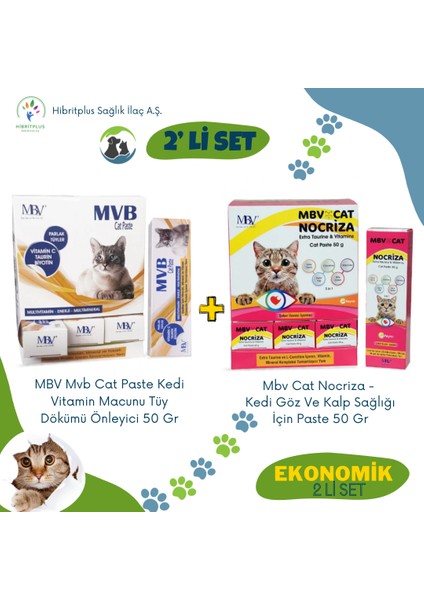 Cat Vitamin Paste 50 gr ve Mbv Nocriza Extra Taurine & Vitamin Cat Pasta 50 gr 2 Li Ekonomik Set