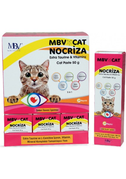 Cat Vitamin Paste 50 gr ve Mbv Nocriza Extra Taurine & Vitamin Cat Pasta 50 gr 2 Li Ekonomik Set modelleri