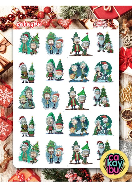 Rick And Morty Christmas Tema'lı Sticker Set A4 Boyutunda 1 Sayfa Özell Illüstrasyon Tasarım