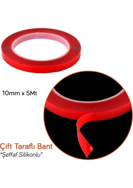 10 mm x 5 mt Çift Taraflı Silikonlu Bant Şeffaf