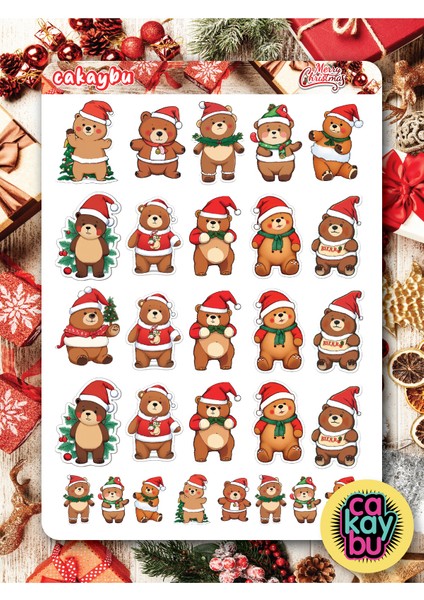 Bare Bear Christmas Tema'lı Sticker Set A4 Boyutunda 1 Sayfa
