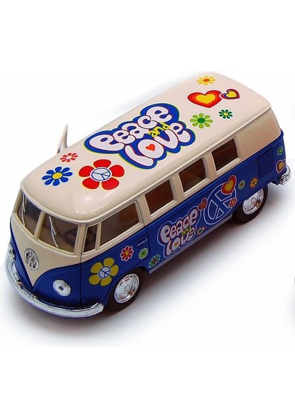 1962 Volkswagen Classical Bus Peace Love 1:32 Mavi Çek Bırak Model Araba