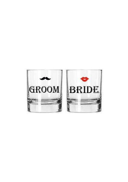 Groom Bride Baskılı Viski Bardağı 2 Li