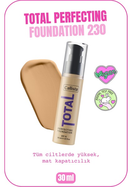 Total Perfecting Spf 15 Yoğun Kapatıcı Mat Bitişli Fondöten - 230 Medium Beige - Bej