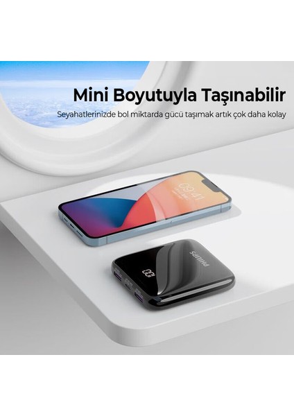 DLP2299 10000MAH 22.5W Çift Usb-A ve Type-C Çıkışlı Mini Cep Boy Powerbank Siyah Qc Pd Destekli Dijital Ekranlı Samsung Xiaomi Apple iPhone 13, 14, 15 Uyumlu