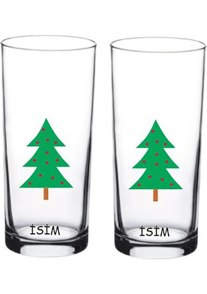 Yılbaşı Çam Ağacı Isimli Kişiye Özel Baskılı Rakı Bardağı 2 Li