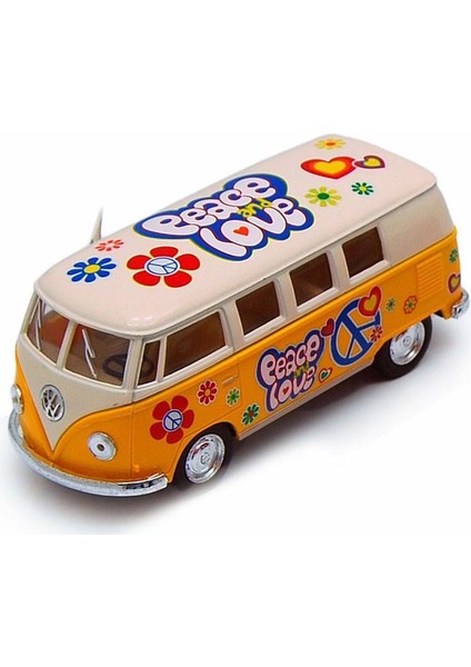 1962 Volkswagen Classical Bus Peace Love 1:32 Sarı Çek Bırak Model Araba