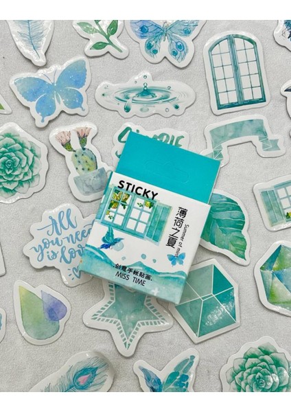 Doğa Temalı Mavi Kutu Sticker / Bullet Journal / Defter Süsleme/ Çıkartma fiyatları