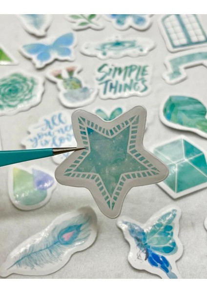 Doğa Temalı Mavi Kutu Sticker / Bullet Journal / Defter Süsleme/ Çıkartma fırsatları