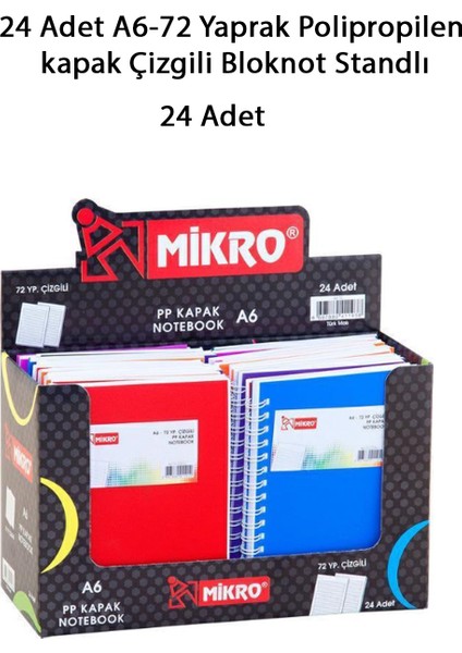 24 Adet A6 72 Yaprak Polipropilen Kapak Çizgili Bloknot Standlı