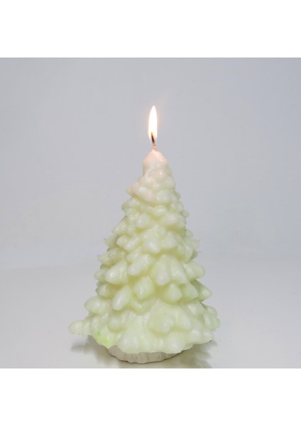 Dekoratif Ekru Yılbaşı Ağacı Mum(17 Cm)