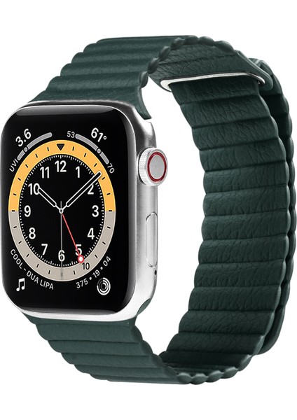 Tüm Watch Modelleriyle Uyumlu Vegan Deri Mıknatıslı Koyu Yeşil Saat Kordonu 38-40-41 mm