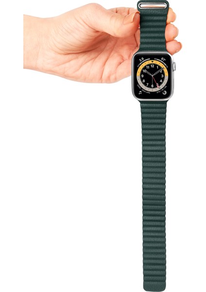 Tüm Watch Modelleriyle Uyumlu Vegan Deri Mıknatıslı Koyu Yeşil Saat Kordonu 38-40-41 mm