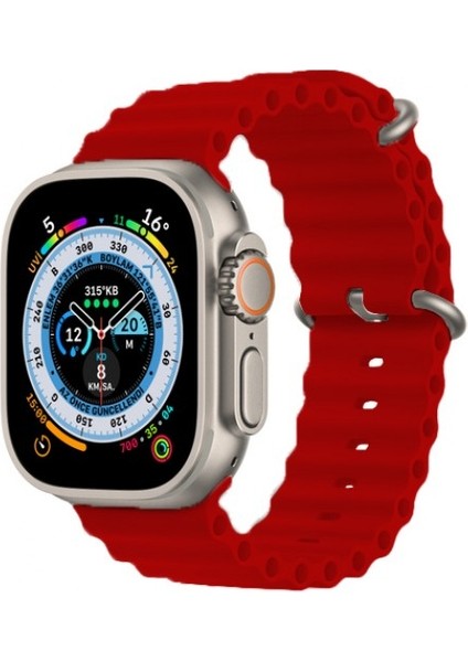 Tüm Watch Modelleriyle Uyumlu Ayarlanabilir Ocean Silikon Kırmızı Saat Kordonu 38-40-41MM