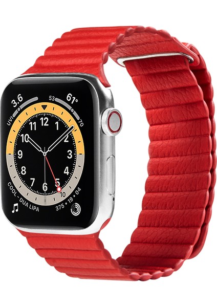 Tüm Watch Modelleriyle Uyumlu Vegan Deri Mıknatıslı Kırmızı Saat Kordonu 38-40-41 mm