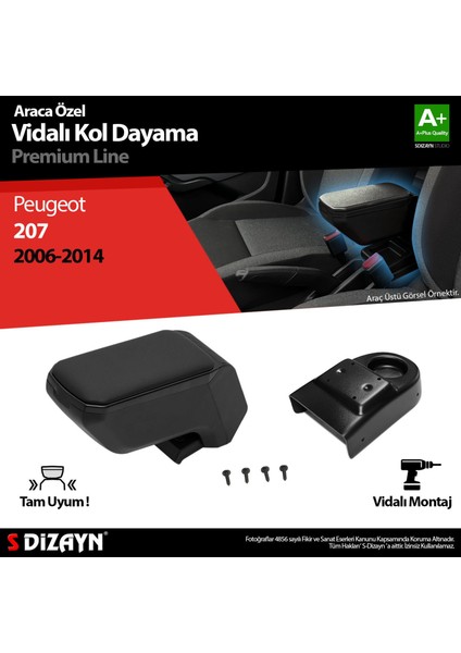 Peugeot 207 Abs Vidalı Kol Dayama Kolçak Siyah 2006-2014 A+Kalite