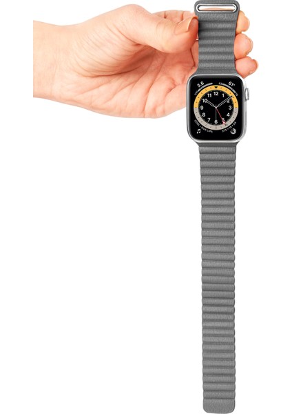 Tüm Watch Modelleriyle Uyumlu Vegan Deri Mıknatıslı Gri Saat Kordonu 38-40-41 mm
