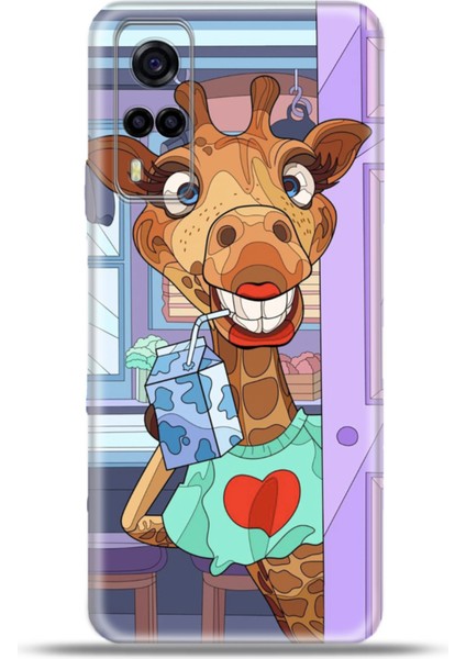 Vivo Y53S Kılıf Esnek Silikon Kamera Koruma 4K Desenli Özel Tasarım - Evcil Zurafa