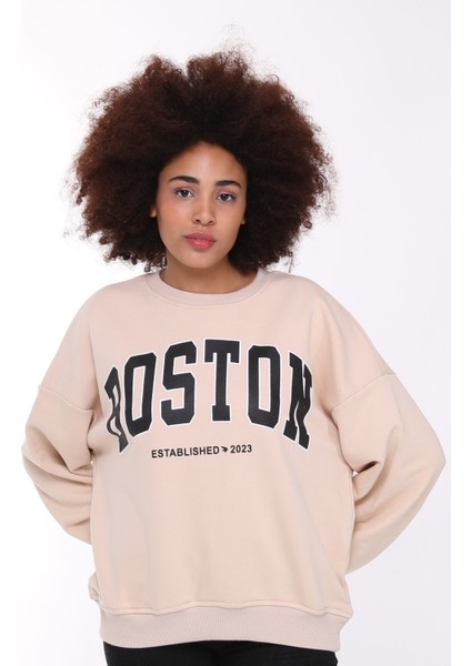 Kadın Bisiklet Yaka Baskılı Sweatshirt modelleri