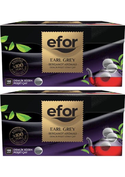 Earl Grey Demlik Poşet Siyah Çay 100'lü x 2'li Set