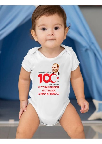 Cumhuriyetin 100. Yılına Özel 29 Ekim Atatürk Baskılı Bebek Zıbın Body