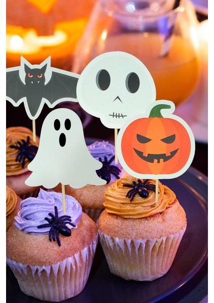 Cadılar Bayramı Kürdan Süsleri Cupcake Süsleri Lüks Büyük Boy 10LU Paket