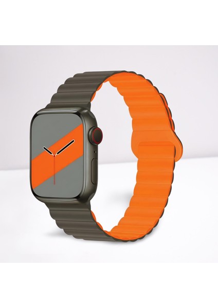 Akıllı Saat Watch için Uyumlu 42MM 44MM 45MM 49MM 1/2/3/4/5/6/se/7/8/ultra Magnetli Kordon ve Kayışıı Gri(Turuncu)