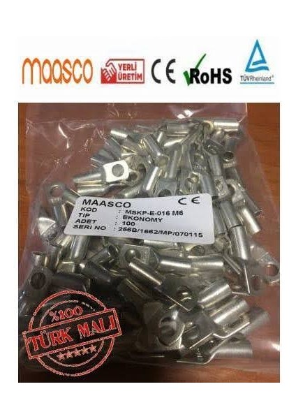 (5 Adet) 16 Mm² Skp-Sıkmalı Kablo Pabucu M8 (Elektorlitik Bakır) St-16-M8