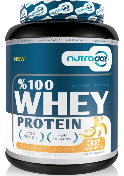 Whey Protein 976 gr Muz Aromalı Protein Tozu 24 Gram Protein 32 Servis