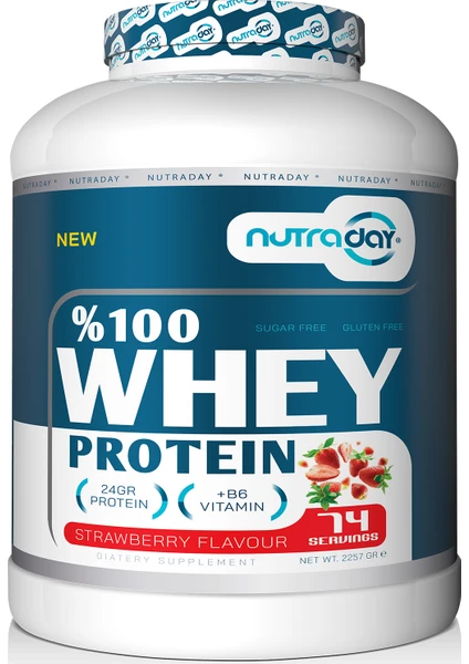 Whey Protein 2257 gr Çilek Aromalı Protein Tozu 24 Gram Protein 74 Servis