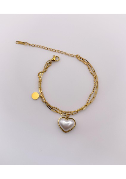 Çelik Ikili, Inci Kalpli Bileklik Gold