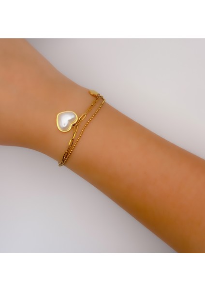 Çelik Ikili, Inci Kalpli Bileklik Gold fiyatları