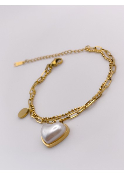 Çelik Ikili, Inci Kalpli Bileklik Gold modelleri
