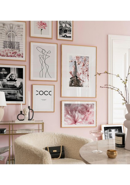 9 Parça Ahşap Çerçeve Görünümlü Mdf Tablo Seti