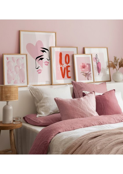 5 Parça Ahşap Çerçeve Görünümlü Mdf Tablo Seti